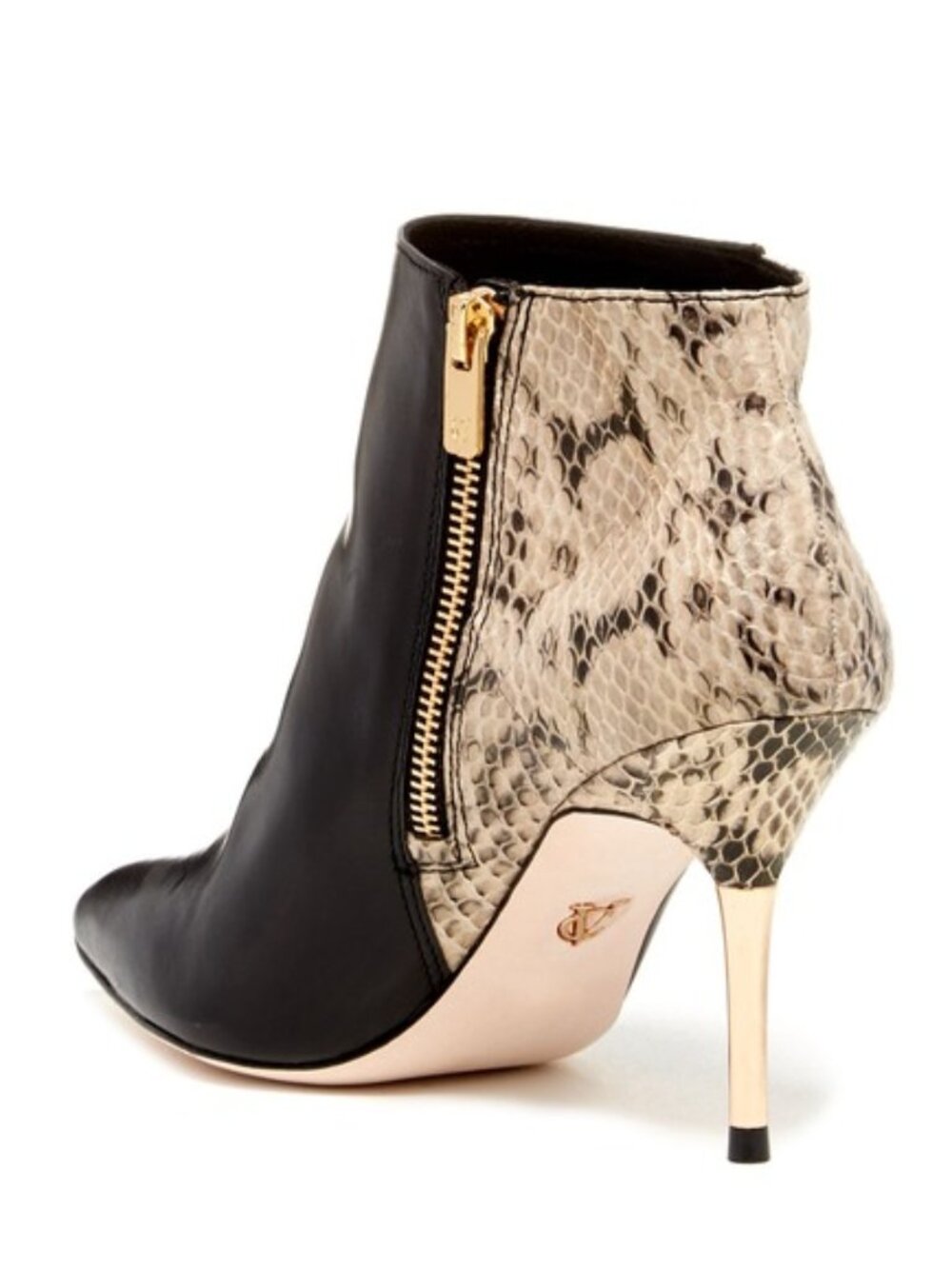 Vince Camuto VC Signature Leather Snakeskin Posh Booties 6.5 Black Gold Heel